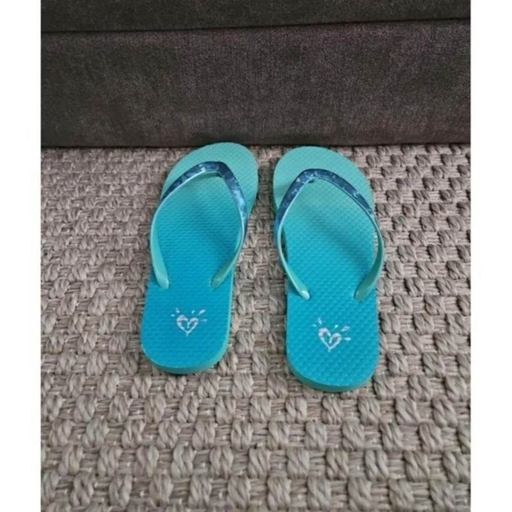Justice Girls Teal Turquoise Ombre Flip Flops Summer Beach‎ Sandals Size 4/5